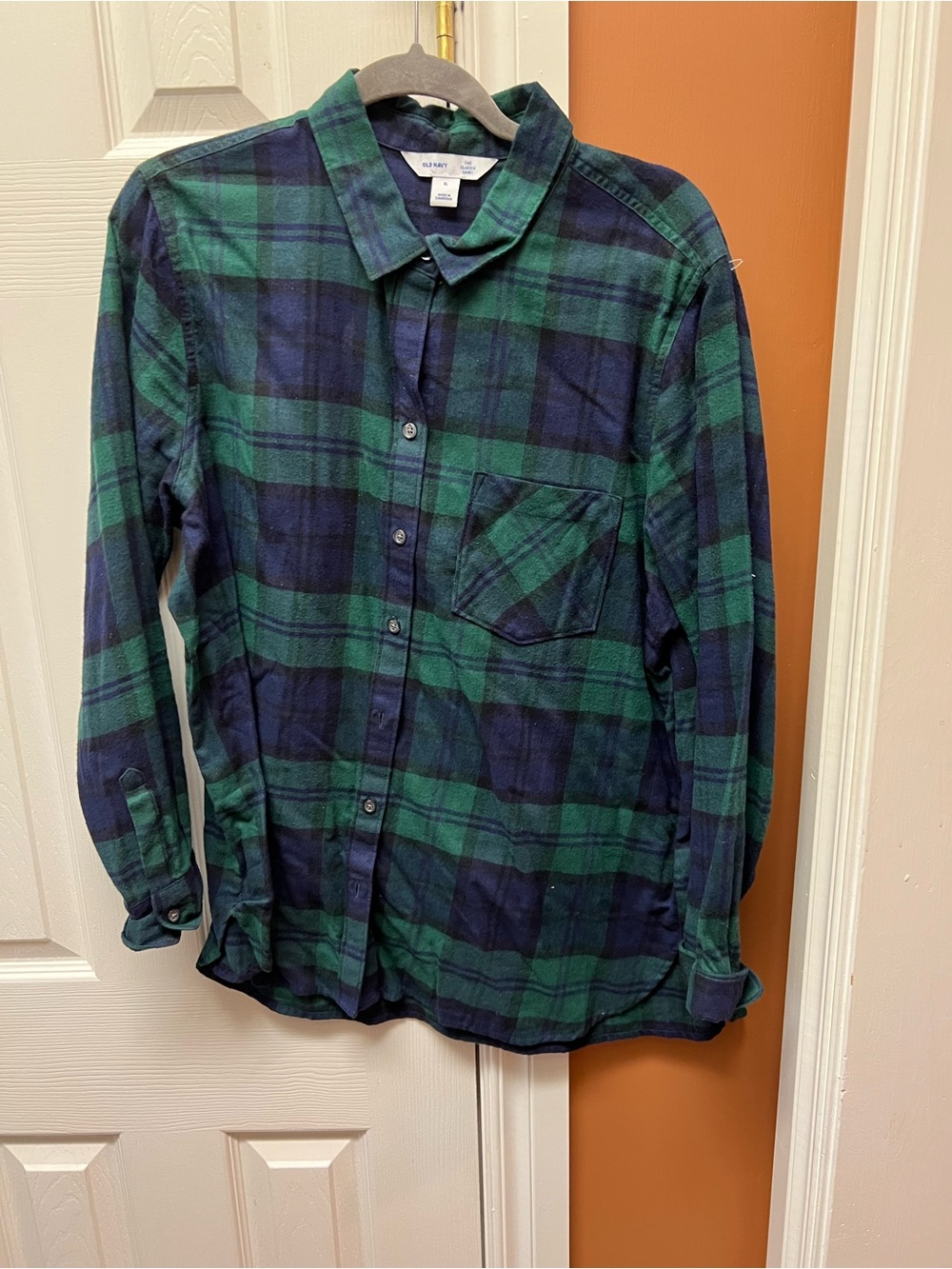 Old Navy Navy and Green Plaid Button-Down Shirt